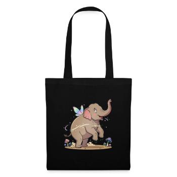 Freudiger Elefant mit Feenflügeln - Stoffbeutel - Schwarz - Vorne