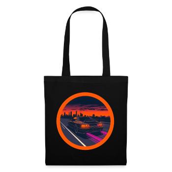 Retro JDM Sportwagen Synthwave Cyberpunk T-Shirt - Stoffbeutel - Schwarz - Vorne