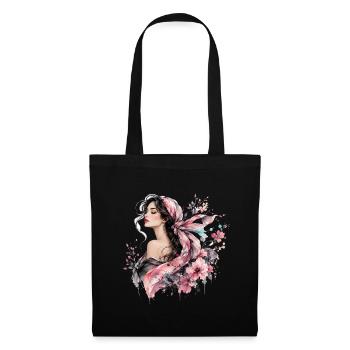Femme élégante avec des accents floraux - Sac en tissu - noir - Devant