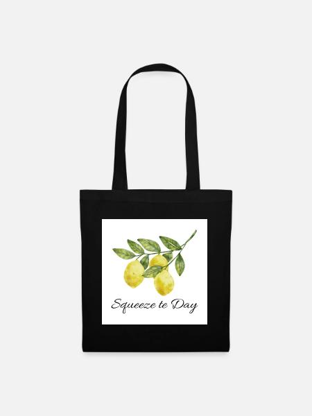 Squeeze the Day Lemon Watercolor Illustration - Stoffbeutel - Schwarz