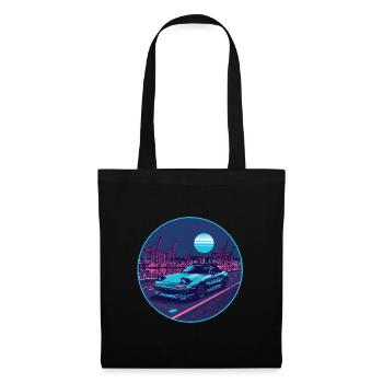 Harbor Run — Teal Roadster am Neon Port - Stoffbeutel - Schwarz - Vorne