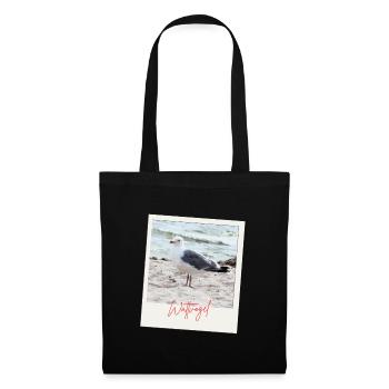 Foto Nordsee Möwe Wattvogel mit Schrift  - Stoffbeutel - Schwarz - Vorne