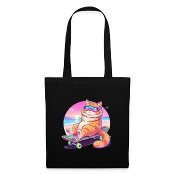 Katze Skateboard Sonnenbrille - Stoffbeutel - Schwarz - Vorne