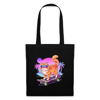 Retro Synthwave Cat Skateboard - Sac en tissu - noir - Devant