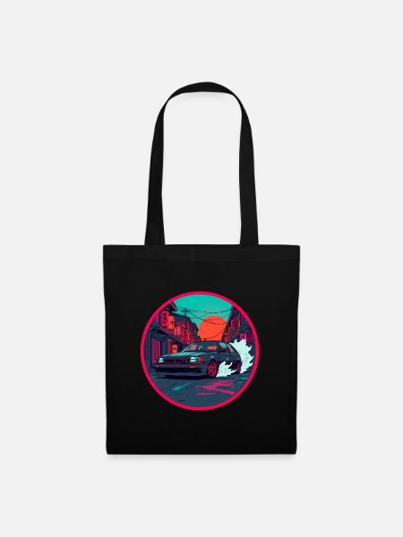 Retro 80er Midnight Alley Hatchback-Kunst - Stoffbeutel - Schwarz