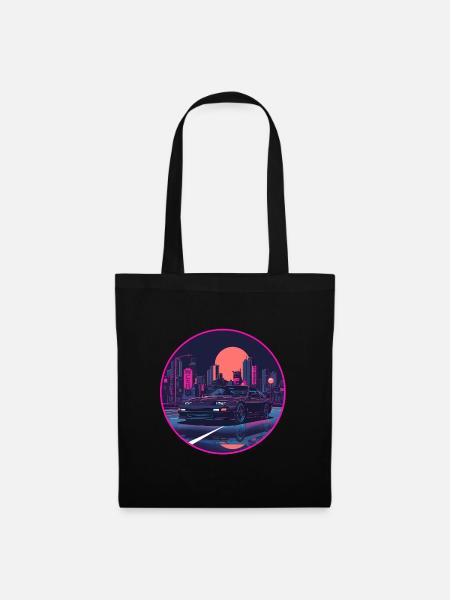 Retro 80s JDM Hatchback Neon Tokyo Emblem - Tote Bag - black