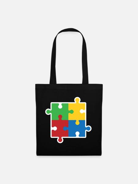 Autismus Puzzle Symbol - Stoffbeutel - Schwarz