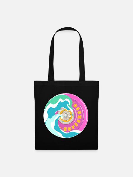 Surfskate motif in pink yellow with waves - Tote Bag - black
