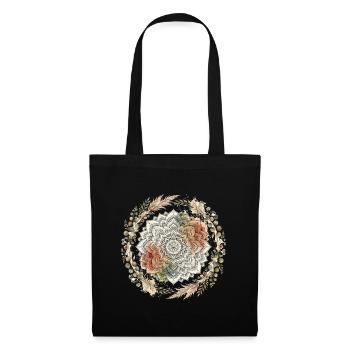 Lotus Mandala mit Blumenkranz - Stoffbeutel - Schwarz - Vorne