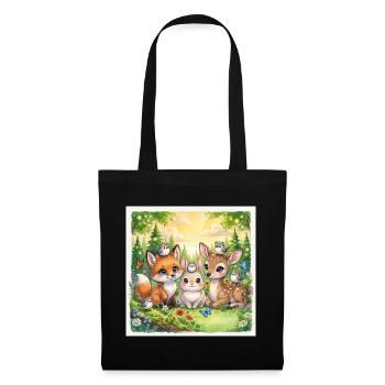 Cute Woodland Friends – Fox, Bunny & Deer Fantasy - Stoffbeutel - Schwarz - Vorne