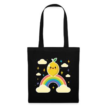 Kawaii Zitronenregenbogen - Stoffbeutel - Schwarz - Vorne