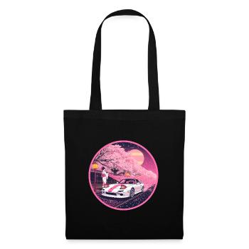 Retro 90er JDM Roadster Geisha Sakura Emblem - Stoffbeutel - Schwarz - Vorne