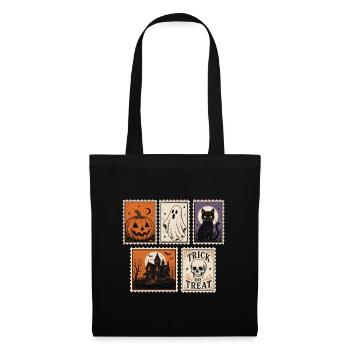 Halloween Gruslige Briefmarken Kürbis Geist Katze  - Stoffbeutel - Schwarz - Vorne
