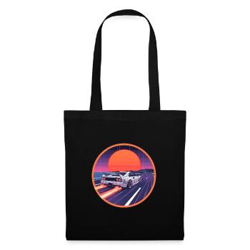 Retro 80s Cyber Supercar Neon Highway Emblem - Tote Bag - black - Front