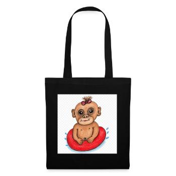 Petit Singe sur un bateau pneumatique rouge - Sac en tissu - noir - Devant