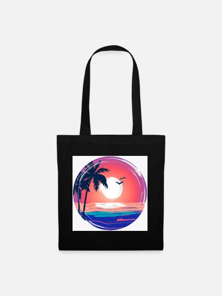 Sunset Palm Circle Ocean Glow - Tote Bag - black