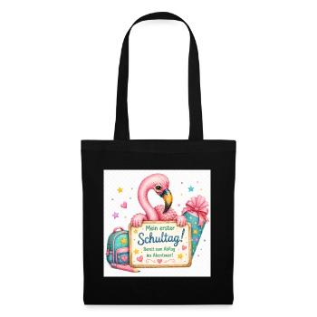 Flamingo Schulstart Abenteuer - Stoffbeutel - Schwarz - Vorne
