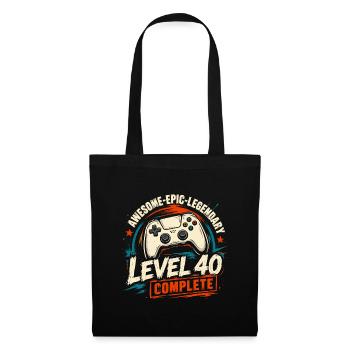 Level 40: Geschenk zum 40 abgeschlossen. Geburtstag - Stoffbeutel - Schwarz - Vorne