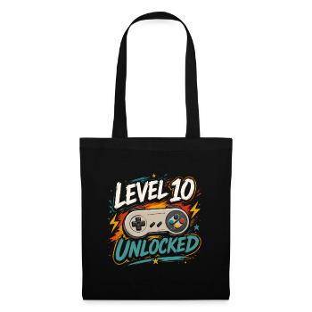 Level 10 freigeschaltetes 10-Jahres-Jubiläums-D-Geschenk - Stoffbeutel - Schwarz - Vorne