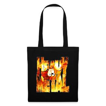 Flammender Schädel Heavy Metal Schriftzug - Stoffbeutel - Schwarz - Vorne