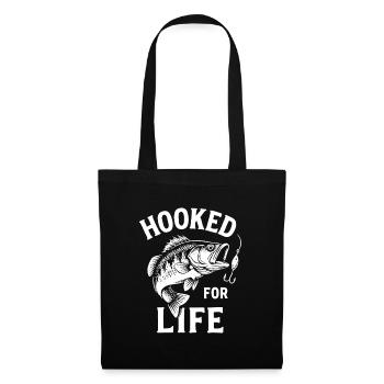 Angler T-Shirt Hooked for Life – Fisch am Haken - Stoffbeutel - Schwarz - Vorne