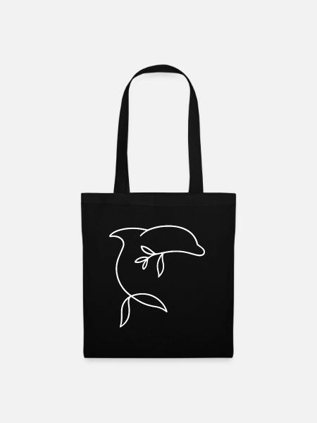 Minimalistischer Delfin mit Blätterflosse - Stoffbeutel - Schwarz