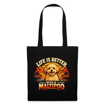 Maltipoo Retro Shirt | 70s Sunset Vintage Dog - Tote Bag - black - Front