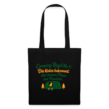 Camping-Regel Nr. 1: Die Katze bestimmt - Stoffbeutel - Schwarz - Vorne