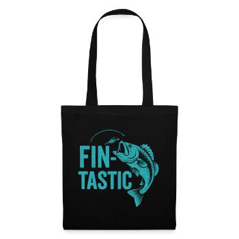 Fin-tastic! Funny Angler & Giant Fish Design - Tote Bag - black - Front