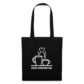 Unser Morgenritual – Kaffee & Kakao Herz Design - Stoffbeutel - Schwarz - Vorne