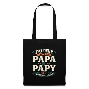 T-shirt J'ai Deux Titres Papa Et Papy Cadeau - Sac en tissu - noir - Devant