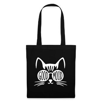 Chat de bonne humeur avec des lunettes rondes - Sac en tissu - noir - Devant