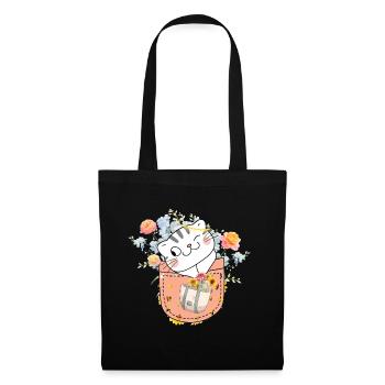 Taschenkatze in Blühe - Stoffbeutel - Schwarz - Vorne