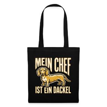 Mein Chef ist ein Dackel - Lustiger Dackel Spruch - Stoffbeutel - Schwarz - Vorne