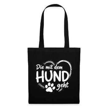 Die mit dem Hund geht – Hundeherz Pfoten Design - Stoffbeutel - Schwarz - Vorne
