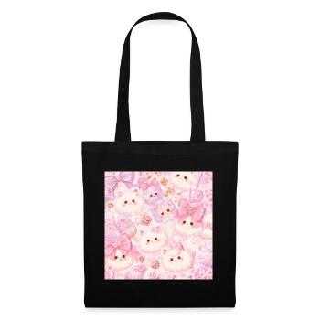 Kawaii-Weißkatzen und rosa Schleifen - Stoffbeutel - Schwarz - Vorne