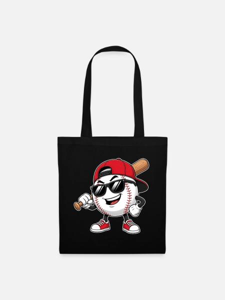 Cooler Baseball mit Schläger & Sonnenbrille - Stoffbeutel - Schwarz