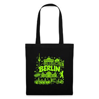Berlin - Hauptstadt mit Sehenswürdigkeiten - Stoffbeutel - Schwarz - Vorne