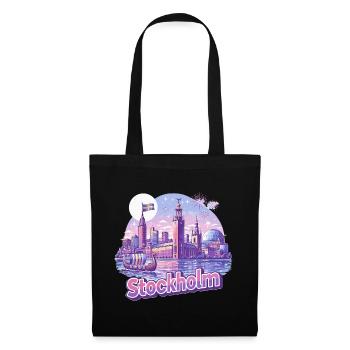 Stockholm Skyline Pink – Stolz & Souvenir Spruch - Stoffbeutel - Schwarz - Vorne