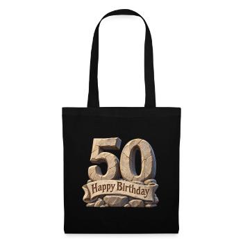 50er Geburtstag Steinbanner - Stoffbeutel - Schwarz - Vorne