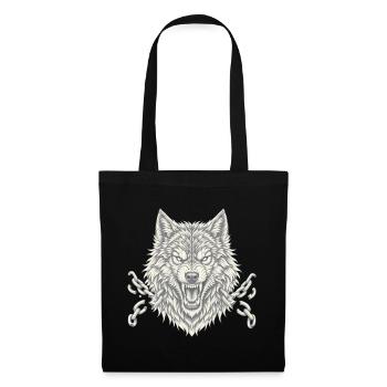 Wolf bricht Ketten Freiheit Tattoo Style - Stoffbeutel - Schwarz - Vorne