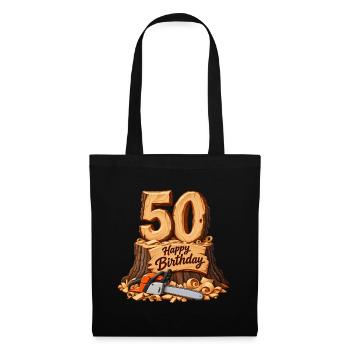 50. Geburtstag , Motorsäge - Stoffbeutel - Schwarz - Vorne