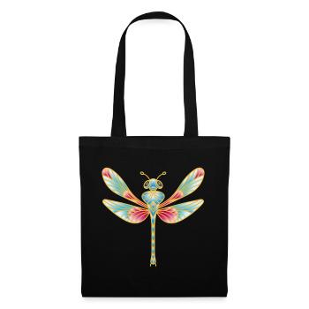 Magische Libelle im Buntglas-Stil - Stoffbeutel - Schwarz - Vorne