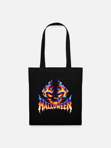 Feuriger Totenkopf Halloween Flammen Design - Stoffbeutel - Schwarz