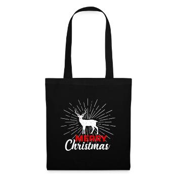 Merry Christmas - Weißes Rentier im Strahlenkranz - Stoffbeutel - Schwarz - Vorne