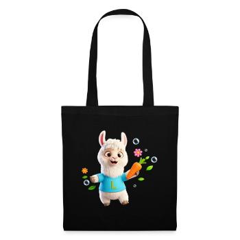 Lustiges Alpaka mit Karotte – Kinder Tiermotiv - Stoffbeutel - Schwarz - Vorne