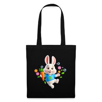 Süßer Hase mit Karotte – Buchstabe R - Stoffbeutel - Schwarz - Vorne