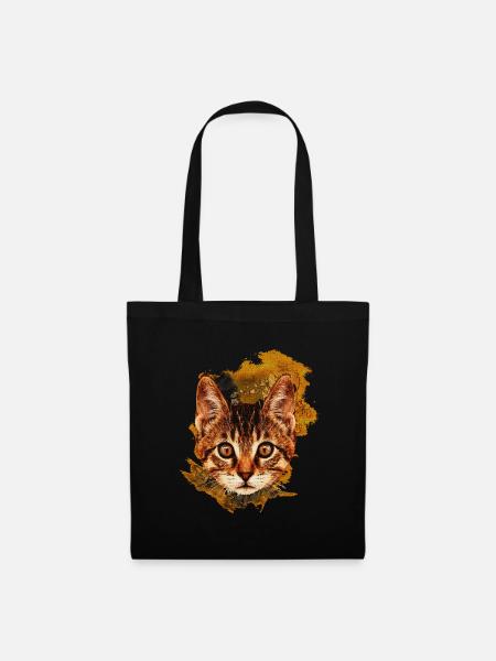 Dungeon Magier Katze Fantasy T-Shirt - Stoffbeutel - Schwarz