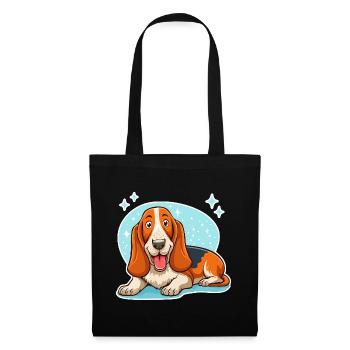 Basset Hound (hellblaue Sterne) - Stoffbeutel - Schwarz - Vorne