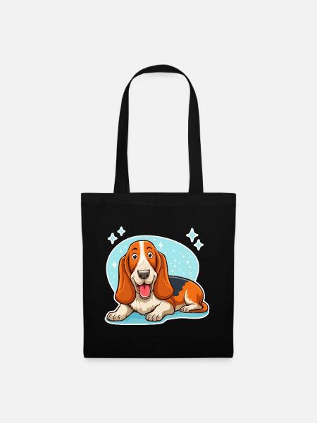 Basset Hound (hellblaue Sterne) - Stoffbeutel - Schwarz